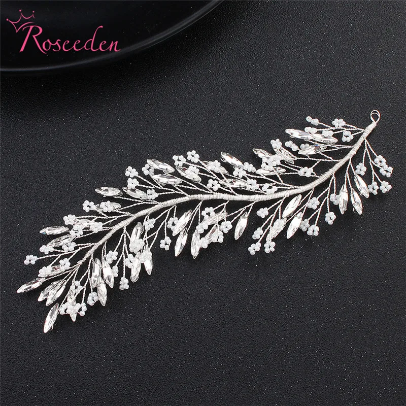 

Silver Handmade Wedding Headband Elegant Rhinestone Leave Bridal Headpiece Headwear Hair Jewelry For Women Prom Party RE3013