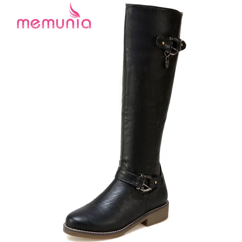 

MEMUNIA new arrive 2020 autumn winter short plush boots simple med heel knee high boots high quality pu leather boots size 33-44