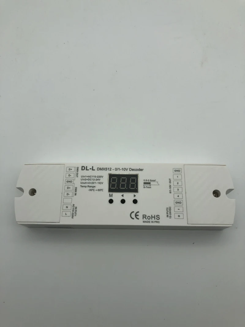 Светодиодный DMX512 декодер 4CH постоянного Напряжение 0/1-10 V DMX512 до 0/1-10 vdecoder декодер сигналов с цифровым дисплеем входное напряжение 12-24 v DL-L