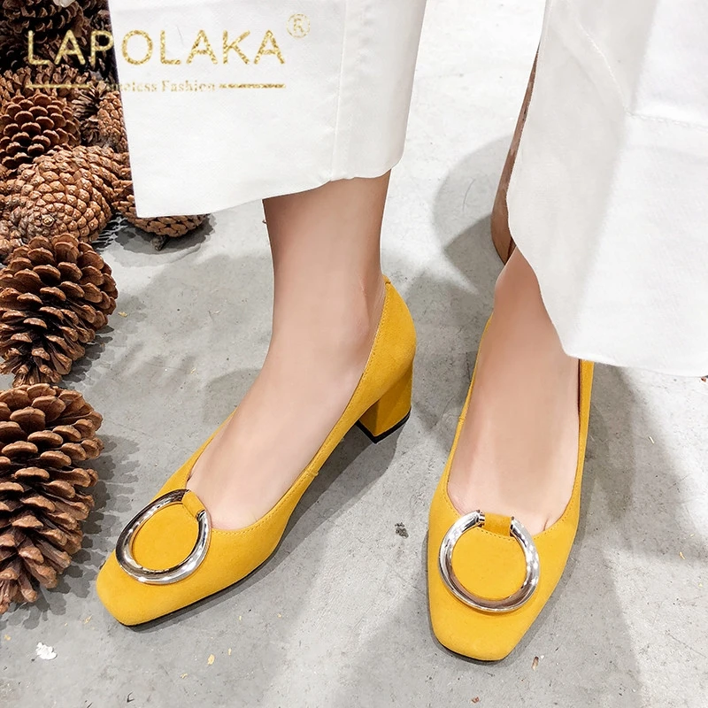 

Lapolaka Fashion Large Size 34-43 Genuine Leather Square High Heels Shoes Woman Pumps Slip On Elegant Pumps Woman Shoes