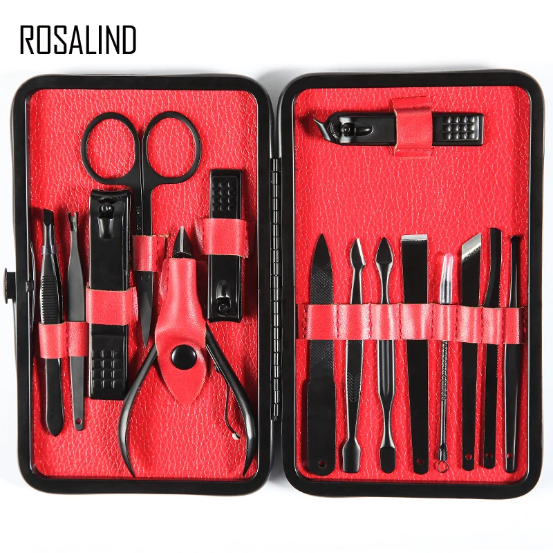 

ROSALIND Acrylic Nail Kit Clippers Manicure Set Black Stainless Steel Nail Cutter Trimmer Gel Nail Polish Manicure Cutters Kits