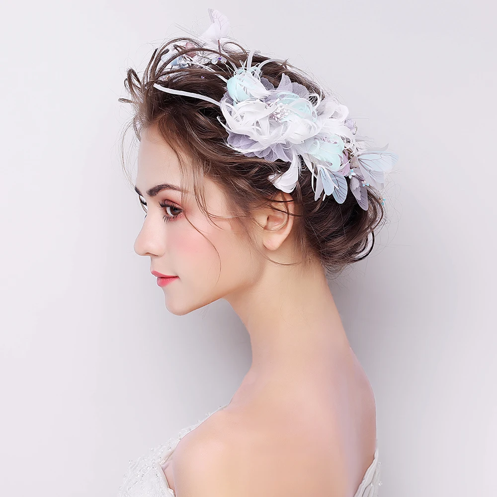 

Multicolor Yarn Flower Hair Clip Artificial Feather Accessory Bridal Wedding Princess Barrettes Ornament Girls Prom Hairwear