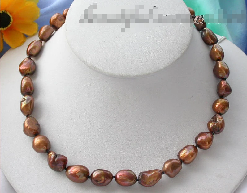 

FREE SHIPPING * z3432 17" 13mm coffee baroque freshwater pearl necklace (A0501)