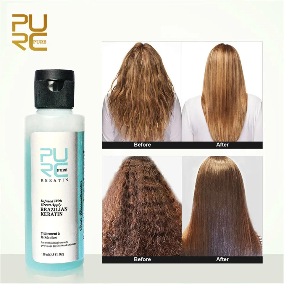 Pure Apple Flavor 3.7% Formalin Кератиновое лечение выпрямление волос ремонт повреждения вьющиеся волосы и очищающий шампунь набор по уходу