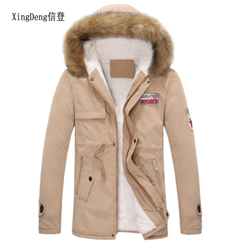 

XingDeng 2018 new men's thick warm cotton jackets winter down coat long fur collar army men parka top coat jacket plus size 4XL