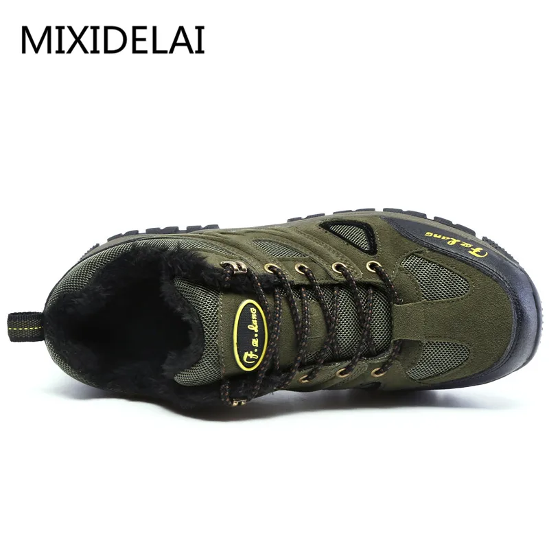 MIXIDELAI/Новые мужские ботинки; Зимние ботильоны; теплые плюшевые зимние ботинки; модные уличные повседневные кроссовки на шнуровке; Мужская обувь из флока