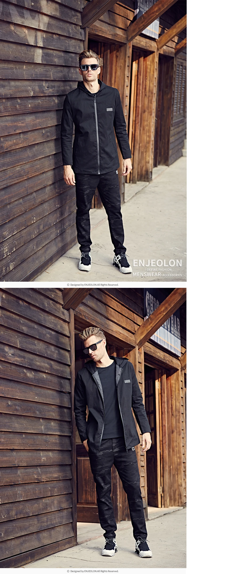 Enjeolon брендовые осенние толстовки с капюшоном, ветровка, куртки для мужчин, черное однотонное мужское повседневное пальто, куртка с капюшоном, мужская одежда WT0516