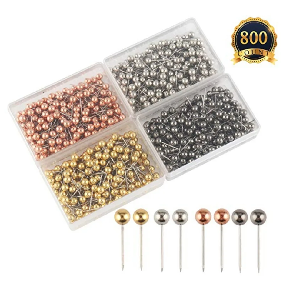 800 штук карты Tacks 1/8 дюймов Ретро пластик+ металлические бусины головы маркировки нажимные булавки, 4 цвета