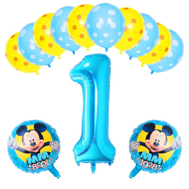 

13PC Mickey Minnie Number 1 First Birthday Girl Boy Balloon Kids Birthday Combination Decoration Helium Balloon Party Supplies