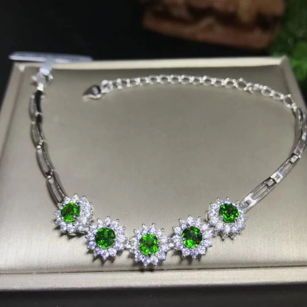 Bracelet à la mode Diana Sun flower naturel vert émeraude Bracelet en pierres précieuses naturelles
