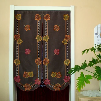 

Embroidered Maple leaves Half Curtain Window Light Shading Curtain for Kitchen Cabinet Door Cloth Curtain Partition Garden