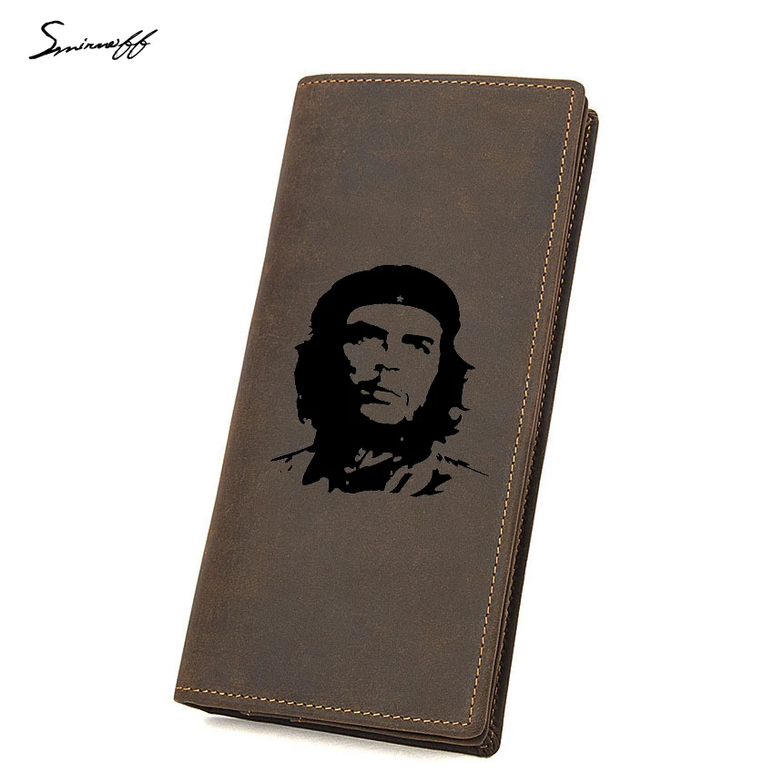

Engraved Photo Che Guevara Wallet Men Genuine Leather Long Purse Bag Multi Card Holders Custom Name Men Wallet with Zip Pocket