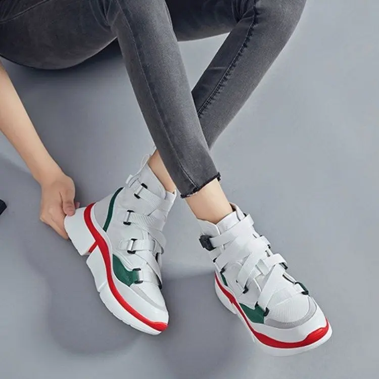 Женские кроссовки в стиле Харадзюку; теннисные кроссовки; женская повседневная обувь на платформе; Ulzzang Dad; обувь с перекрестными ремешками; zapatos mujer