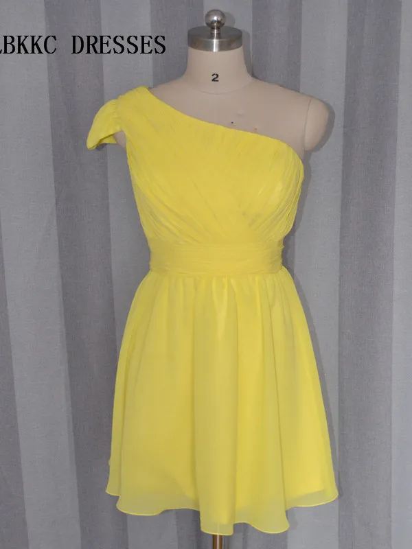 One Shoulder Yellow Cocktail Dresses Knee Length Short Party Prom Gown