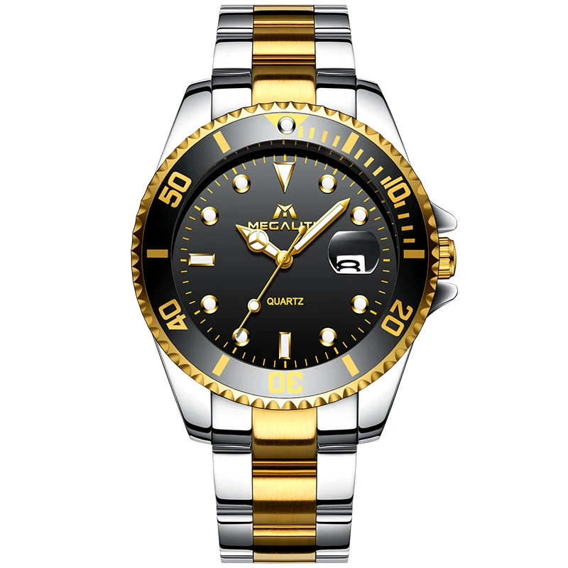 

MEGALITH 2019new Luxury Golden WristWatch Men Relogio Masculino Hombre Glorious Quartz Watches Stainless Silver Waterproof Clock