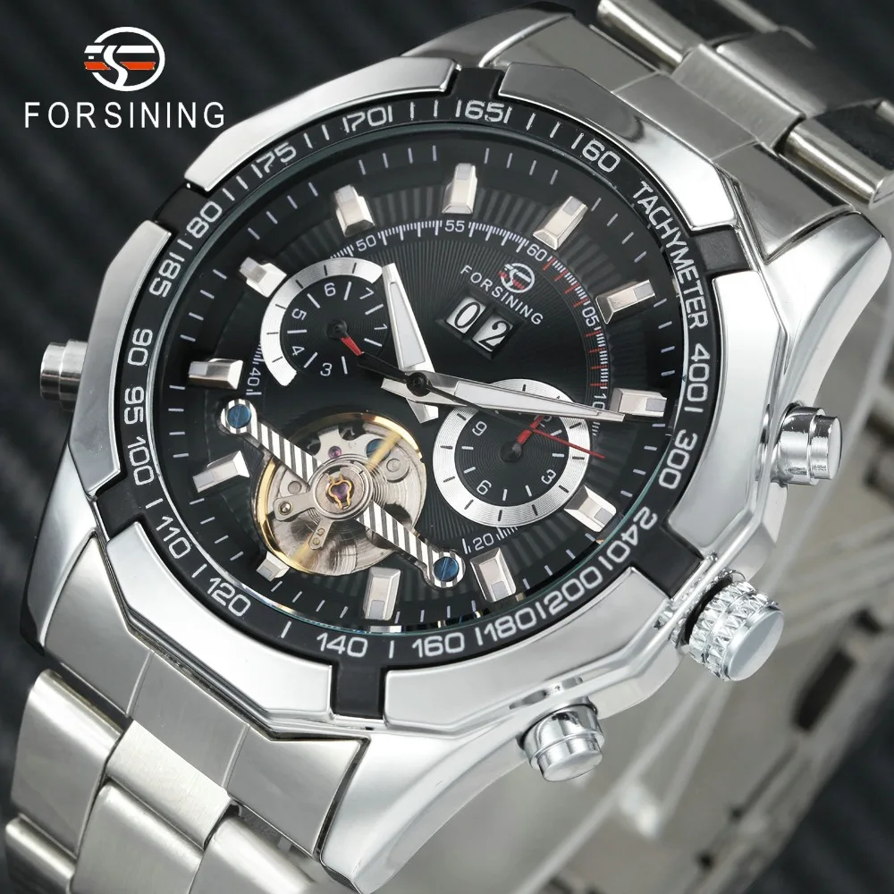 

2018 Luxury Men Watches Fashion Sports Automatic Mechanical Wristwatch Metal Watchband Tourbillion Tachometer WINNER Top Brand