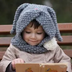 Теплые вязаные шапки с животным принтом, комплект с шарфом, детские зимние шапки для мальчиков и девочек, ручная детская шапочка с рисунком
