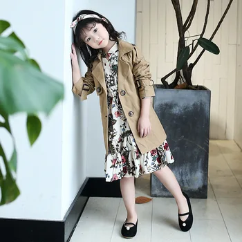 

Kids Girls Korean Style Single Breasted Trench Baby Long Sleeve Trench Children Cotton Hooded Windbreakers AA11810