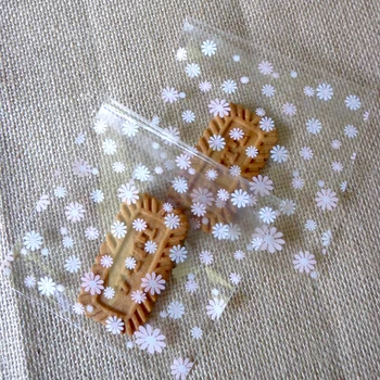 

300pcs10x10+3cm Transparent Pink Flower Self-adhesive Food Packing bag Cellophane Bag, Cute Biscuit bag Plastic Party Favor Bag