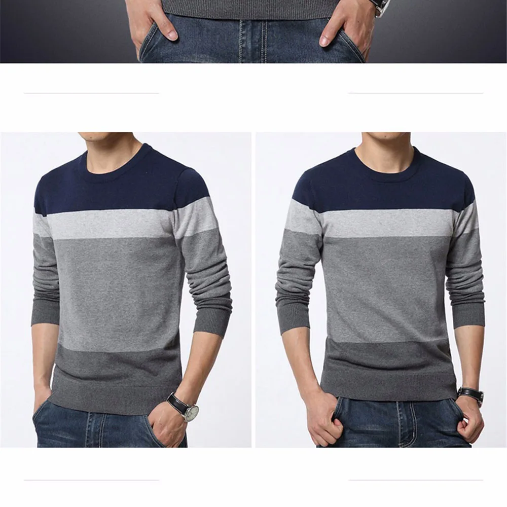 Мужской свитер, Новое поступление, Повседневный пуловер для мужчин, осенний, круглый вырез, в стиле пэчворк, качественный, вязанный бренд, мужские свитера размера плюс, B0303