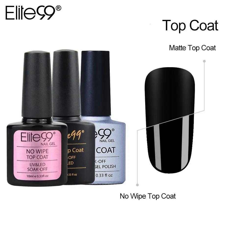 

Elite99 10ml Stable Base Coat Top Coat No Wipe Matte Top Shiny Gel Polish UV LED No Clean Matt Top Nail Gel Polish Long Lasting