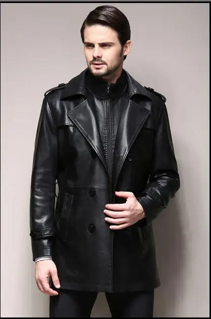 M 3XL!! 2018 More men in long leather trench coat Men's suits, leather ...