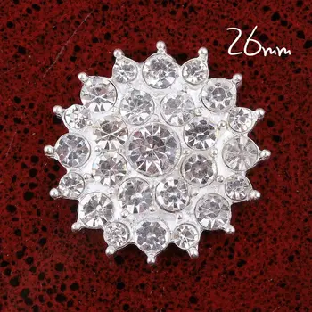 

30pcs 26MM Rhinestone flower Button Alloy crystal Buttons in Siver Flat Back Embellishments RMM328