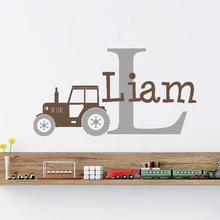 Tractor Customized Name Monogram Wall Stickers Nursery Room Vinyl Wall Decal Graphics Boys Baby Bedroom Home