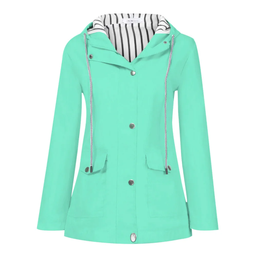 Autumn Winter Coat Windbreaker Women Solid Rain Jacket Outdoor Plus Waterproof Hooded Raincoat Windproof Jacket Plus Size