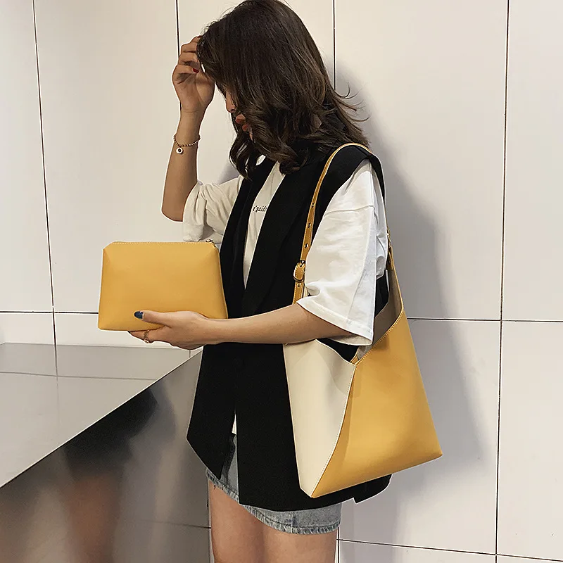 

Splicing Contrast PU Leather Bucket Bags For Women Summer Crossbody Bags Lady Shoulder Messenger Bag Female Travel Handbags C357