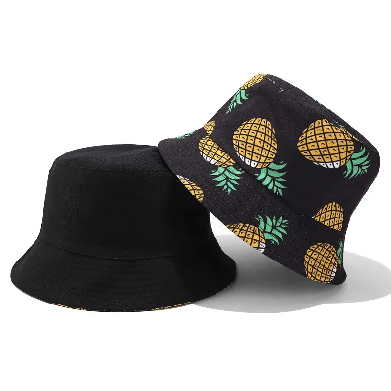 Panama Double-sided Wearing Bucket Hat Men Women Summer Bucket Cap Pineapple Hat Bob Hat Hip Hop Gorros Fishing Fisherman Hat