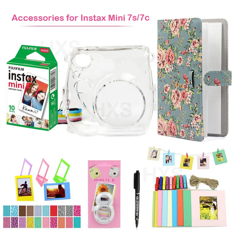 Аксессуары для Fujifilm Instax Mini 7 s/7c включают белую пленку+ чехол из искусственной кожи для камеры+ альбом+ фоторамки+ объектив для селфи+ маркер