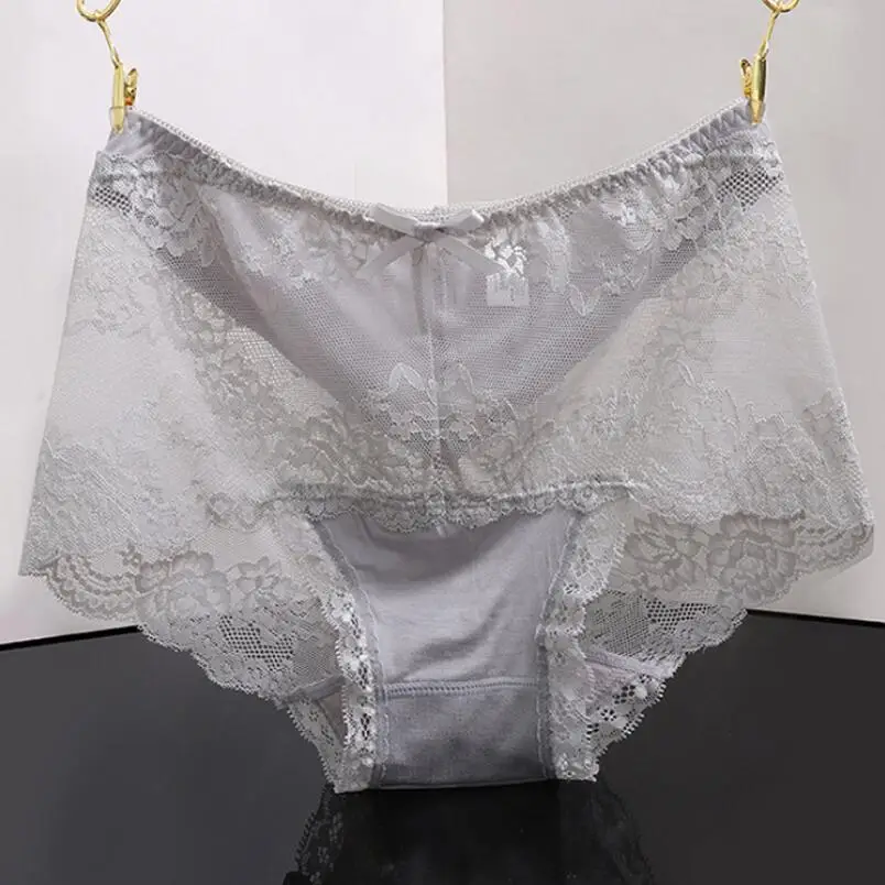 Women Underwear Big Size High Waist Sexy Lace Briefs Female Modal Intimates Breathable Comfortable Panties Black Gray Pink Color