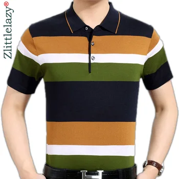 

Summer polo shirt men short sleeve polos shirts striped slim fit mens pol clothes dress bodybuilding streetwear poloshirt 7068