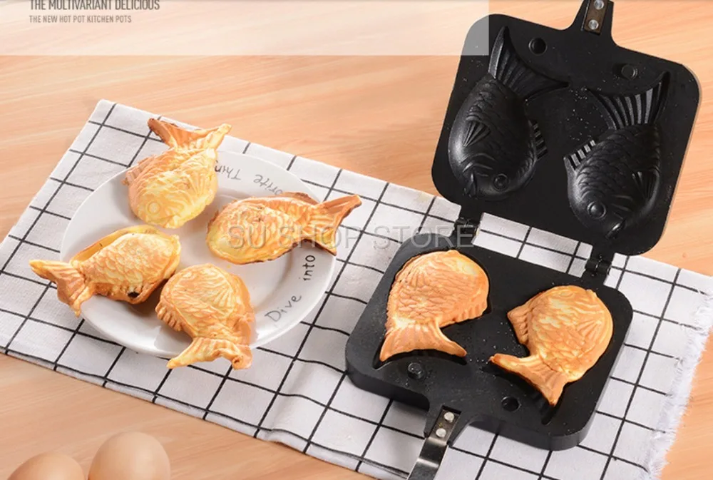 Padella Taiyaki A Forma Di Pesce - Doppia, Antiaderente, Per Waffle E Dolci