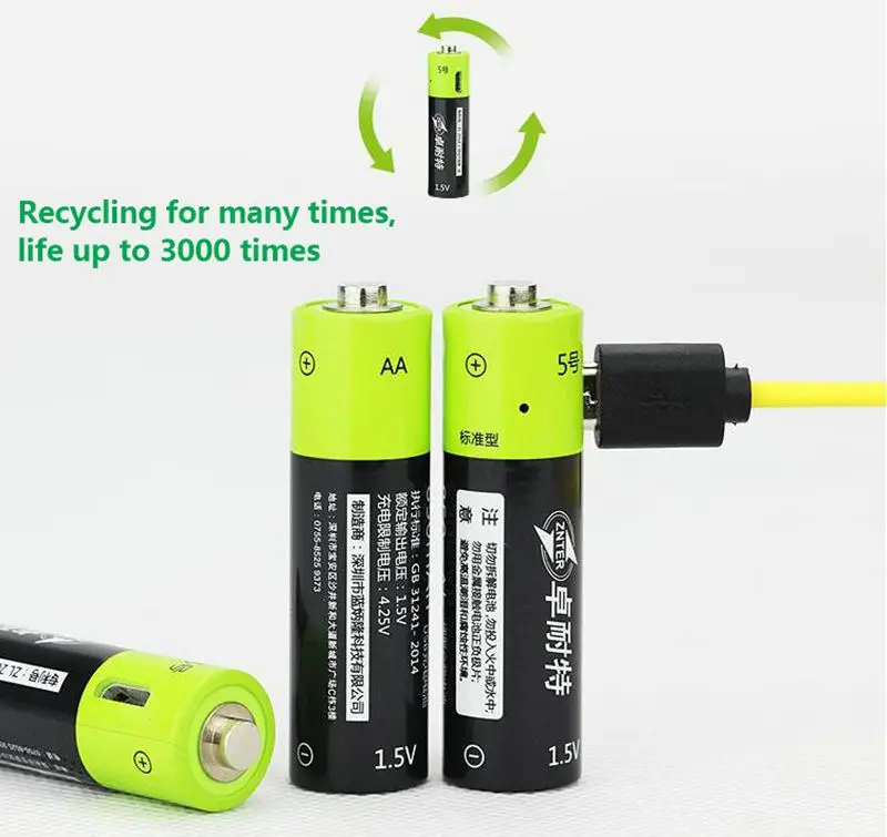 ZNTER 1,5 V AA 1250mAh литий-полимерная аккумуляторная батарея микро usb зарядка 1,5 v батареи