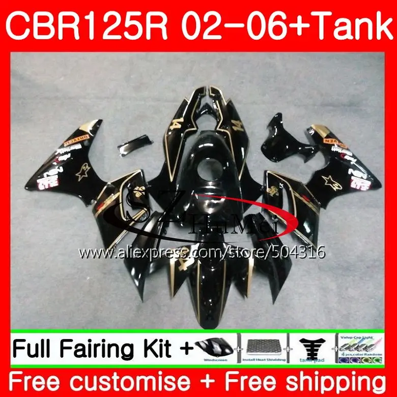 Body Tank For HONDA Glossy blk CBR 125R 125CC CBR125RR CBR125R 02 03 04 05 06