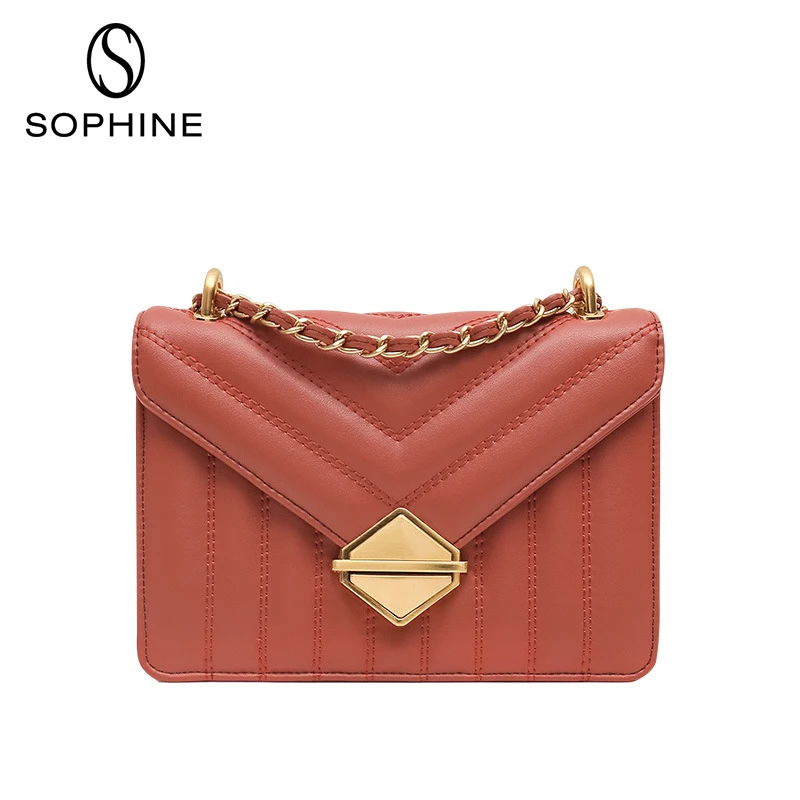 

2019 Sophine Fashion luxury brand style women handbag casual lady bag Striped genuine leather messenger bags solid flap