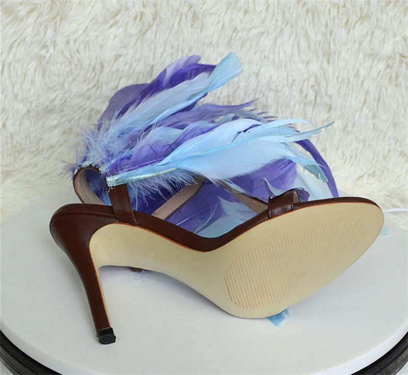 Picture Coloful Nouveauté T Fourrure Stilettor Hauts T De À Sandales Défilé Ouvert spectacle Femmes Bout Partie En Talons Plume Cuir As sangle Mince Chaussures nZFwSxgnd