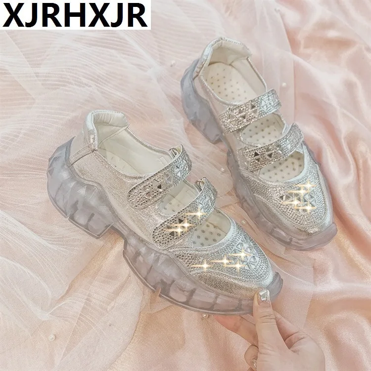 XJRHXJR New Trendy Crystal Chunky Sandals Women Thick Sole Flat Shoes Ladies Mary Jane Platform Causal Shoes Jelly Sandals 2019 XJRHXJR New Trendy Crystal Chunky Sandals Women Thick Sole Flat Shoes Ladies Mary Jane Platform Causal Shoes Jelly Sandals 2019