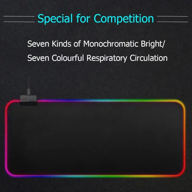 VODOOL Thick USB RGB Glowing Oversized Game Mouse Pad Colorful Luminous Thicken Keyboard Mat for PC Laptop Desktop