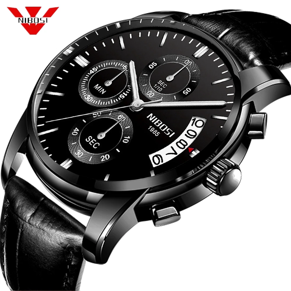 

NIBOSI Mens Watches Top Brand Luxury Quartz Watch Men Calendar Leather Military Waterproof Sport Wrist Watch Relogio Masculino