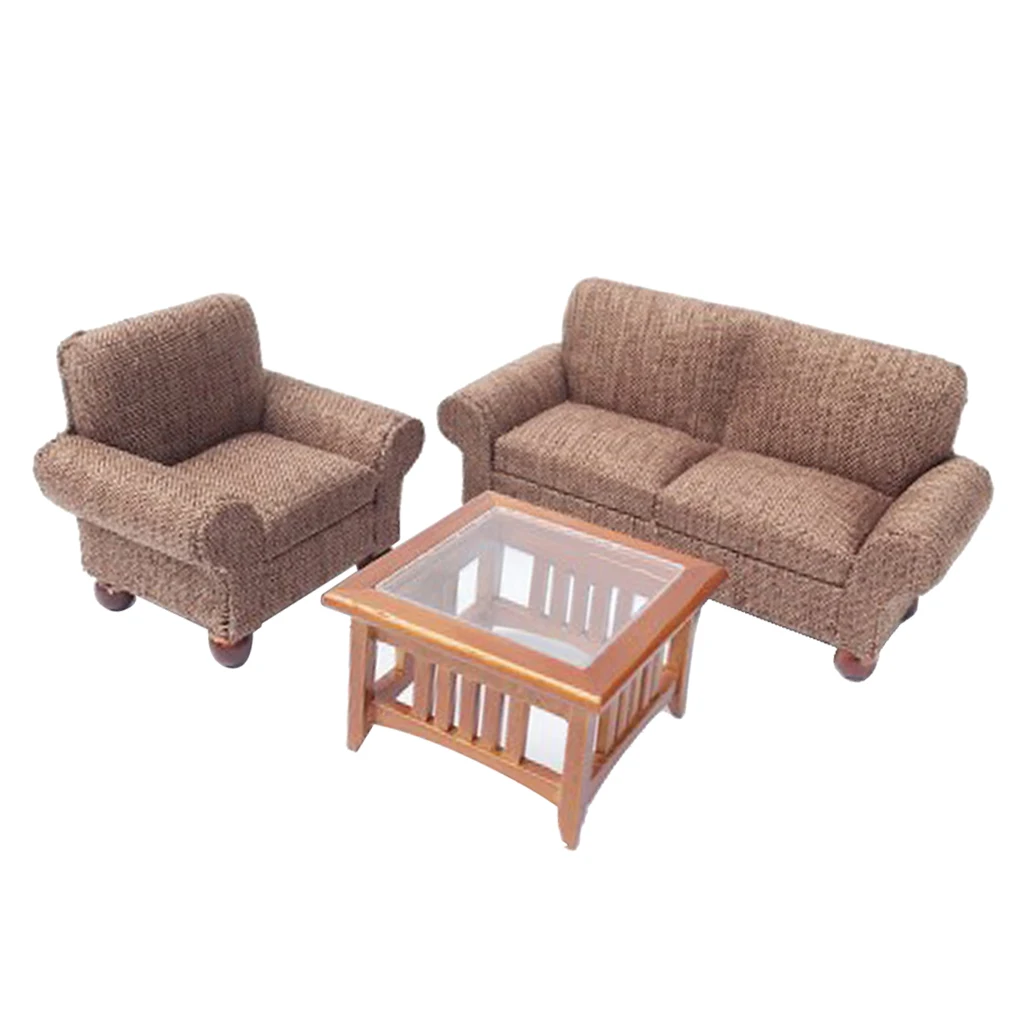 1/12 Scale Dollhouse Miniature Furniture Living Room Couch Sofa Table Set Black
