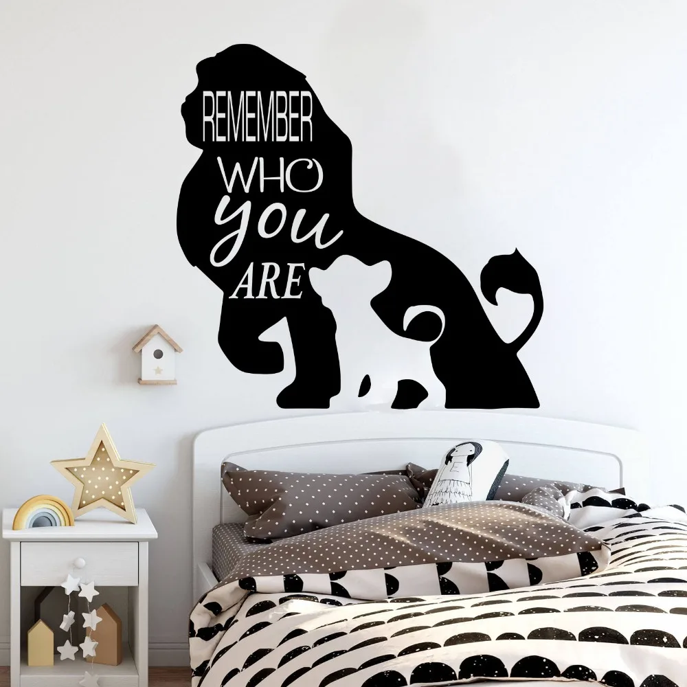 Cartoon Lion King Wall Decals Kids Room Bedroom Remember Who You Are Quote Simba Lion Quote Wall Sticker Nursery Vinyl Decor Art (2)