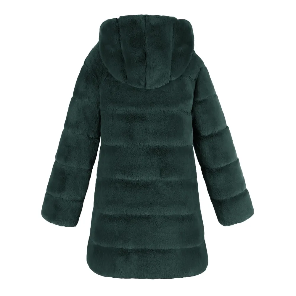 KLV 3XL пальто женское модное роскошное пальто из искусственного меха с длинным рукавом и капюшоном осень зима теплое зеленое розовое длинное пальто размера плюс z1126