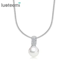 LUOTEEMI 2016 Korea Style White Gold Color Micro AAA Cubic Zirconia Women Imitation Pearl Pendant Necklace