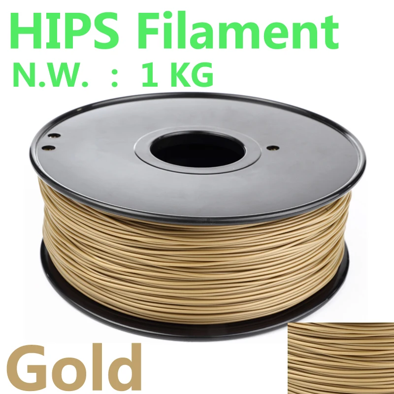 

Gold color 1.75mm HIPS 3d printer filament PinRui Brand 1Kg HIPS filamento impressora 3d printer wire FDM HIPS 3d filament