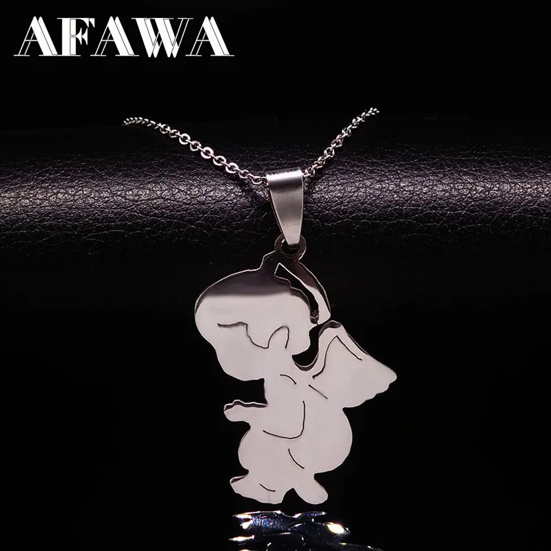 

Cute Angel Stainless Steel Necklace Women Boy Kids Jewelry Silver Color Chain Stainless Steel Necklaces & Pendants Jewlery N210