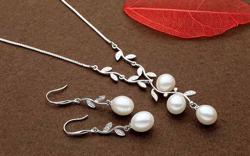ED0346-XL1022 Freshwater pearls earring necklace set 925 sterling silver jewelry (3)