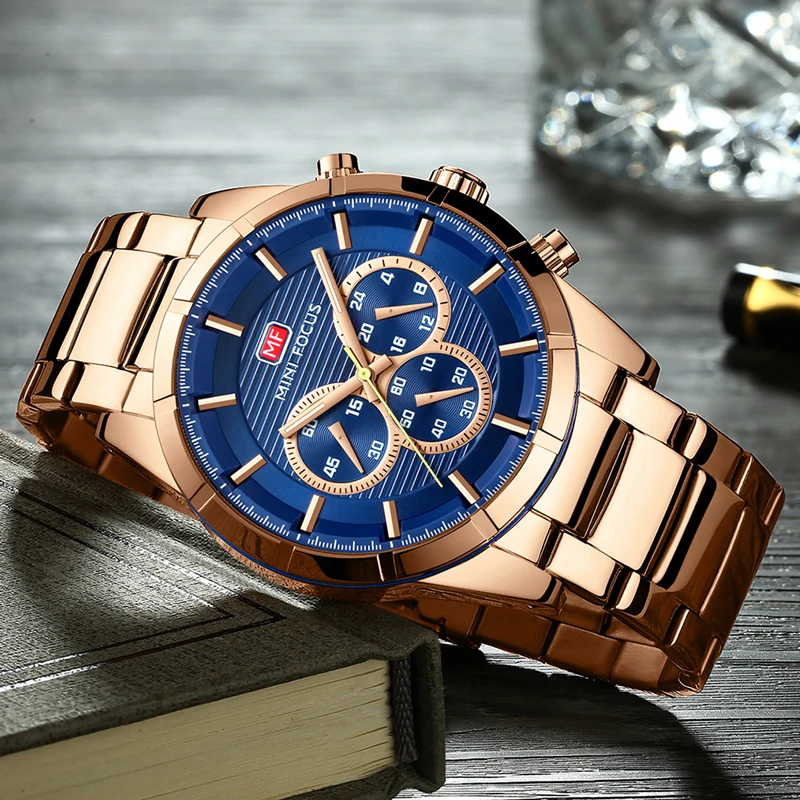 MINIFOCUS Military Quartz Wristwatch Mens Sports Chronograph Stainless Steel Man Watches Clock Reloj Mujer Montre Homme MF0170G